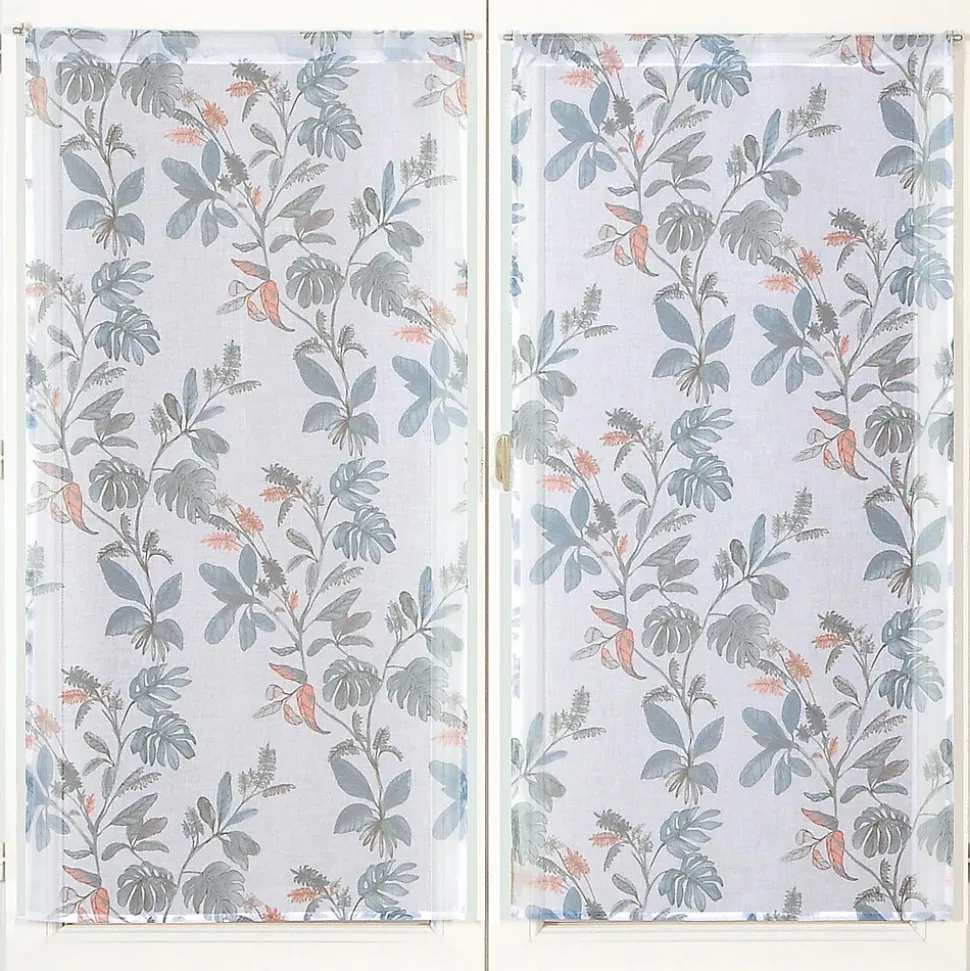 Paire de voilages imprimés bleu avec finition passe-tringle 60x160cm.