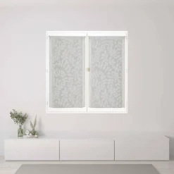 Paire de voilages imprimés feuilles gris 60x90cm - Finition passe-tringle