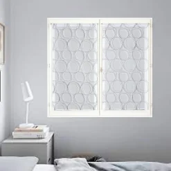 Paire de Voilages Imprimés Cercle 60x90cm - Finition Passe-Tringle Gris