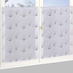 Paire de Voilages Imprimés Géométriques 60x90cm - Finition Passe-Tringle en Gris
