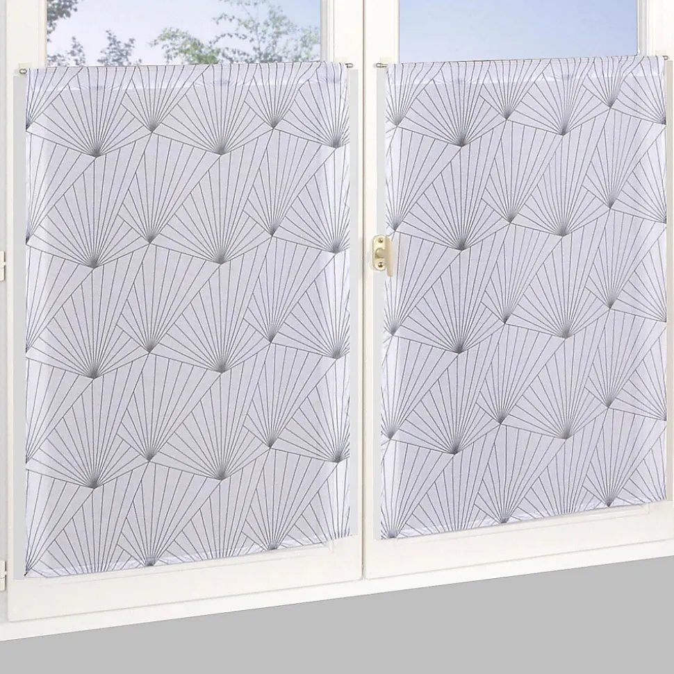 Paire de Voilages Imprimés Géométriques 60x90cm - Finition Passe-Tringle en Gris