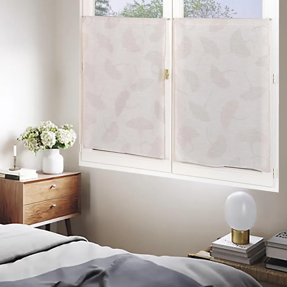 Paire de Voilages Jacquard Fleurs de Ginkgo 60x120cm en Galet.