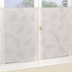 Paire de Voilages Jacquard Fleurs de Ginkgo 60x120cm en Galet.