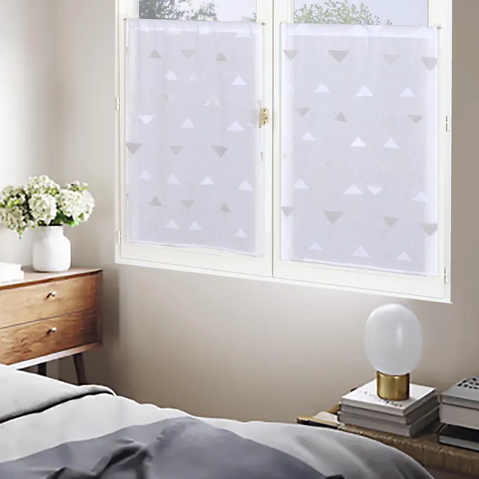 Paire de Voilages Jacquard Beige Triangulaire 60x120cm - Finition Passe-Tringle