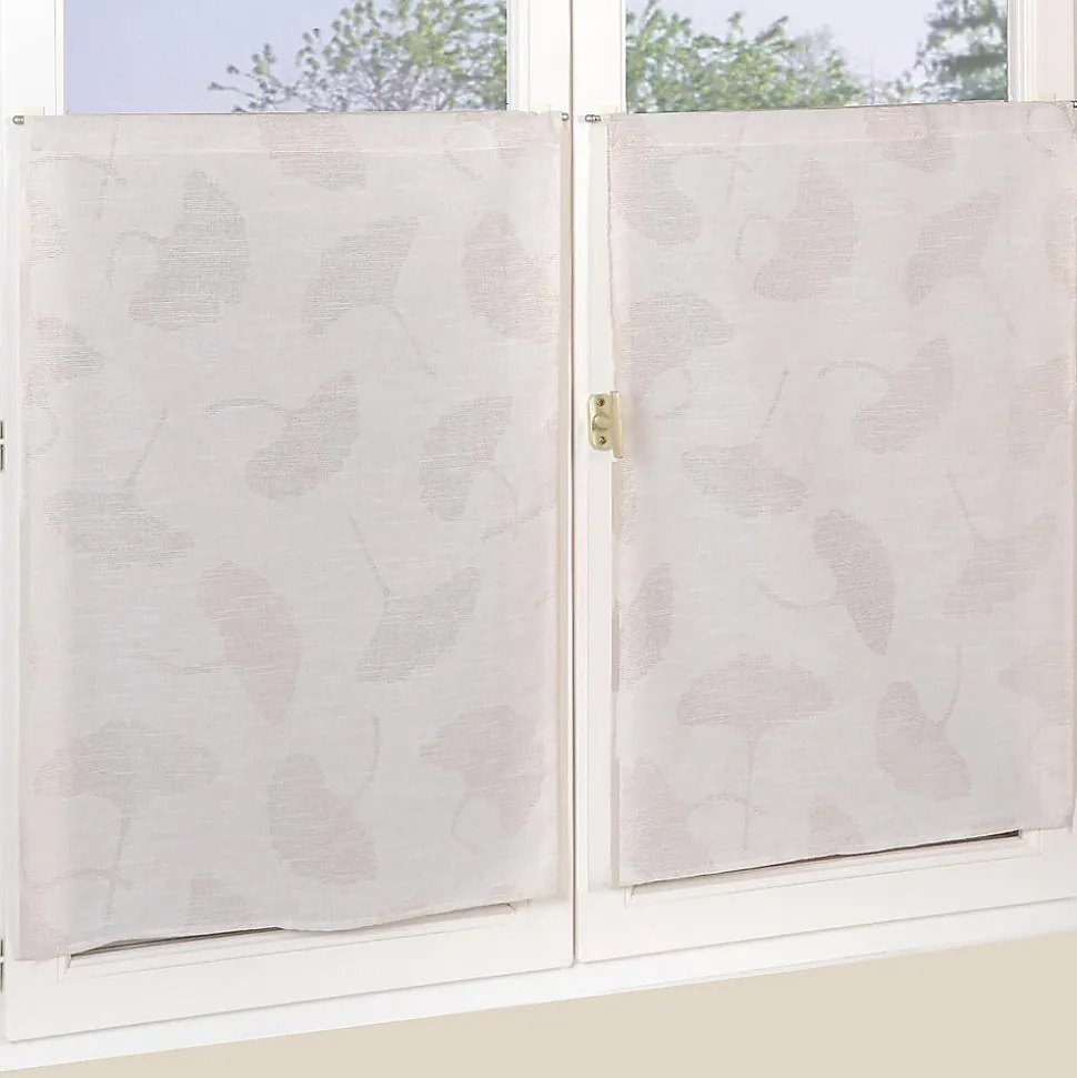 Paire de Voilages Jacquard Fleurs de Ginkgo 60x160cm - Décoration Élégante en Galet