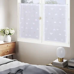 Paire de Voilages Jacquard Triangulaires 60x90 cm en Blanc - Finition Passe-Tringle