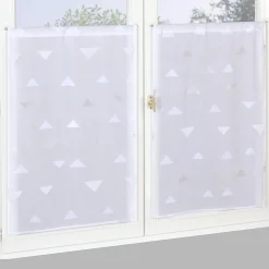 Paire de Voilages Jacquard Triangulaires 60x90 cm en Blanc - Finition Passe-Tringle