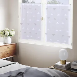 Paire de Voilages Jacquard Beige 60x160cm avec Motif Triangulaire et Finition Passe-Tringle