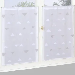 Paire de Voilages Jacquard Beige 60x160cm avec Motif Triangulaire et Finition Passe-Tringle
