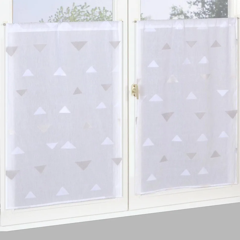 Paire de Voilages Jacquard Beige 60x160cm avec Motif Triangulaire et Finition Passe-Tringle