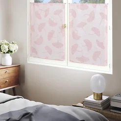 Paire de Voilages Jacquard Fleurs de Ginkgo 60x120cm Rouge.
