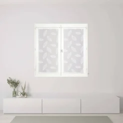 Paire de Voilages Élégants avec Motif Feuilles, 60x120 cm, Blanc, Finition Passe-Tringle