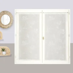 Paire de voilages élégants avec motif feuille arabesque - 60x90 cm, finition passe-tringle, Beige