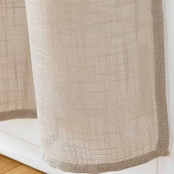 Paire de voilages passe-tringle 2 x 70 x 240 cm Effet lin tissé HALTONA Noisette