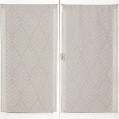 Paire de Voilages Reliefés à Motif Palmes en Gris - Finition Passe-Tringle 60x90cm