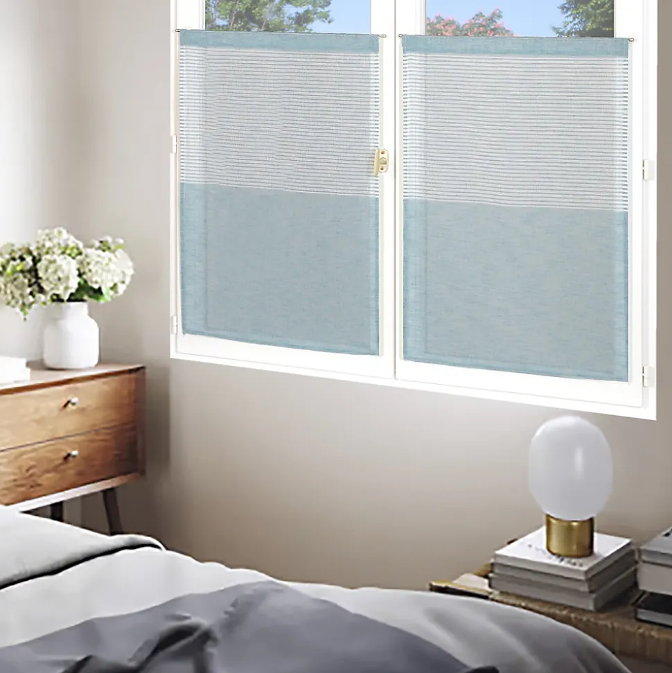 Paire de Voilages Étamine Rayée Céladon 60x160cm - Décoration Élégante et Pratique