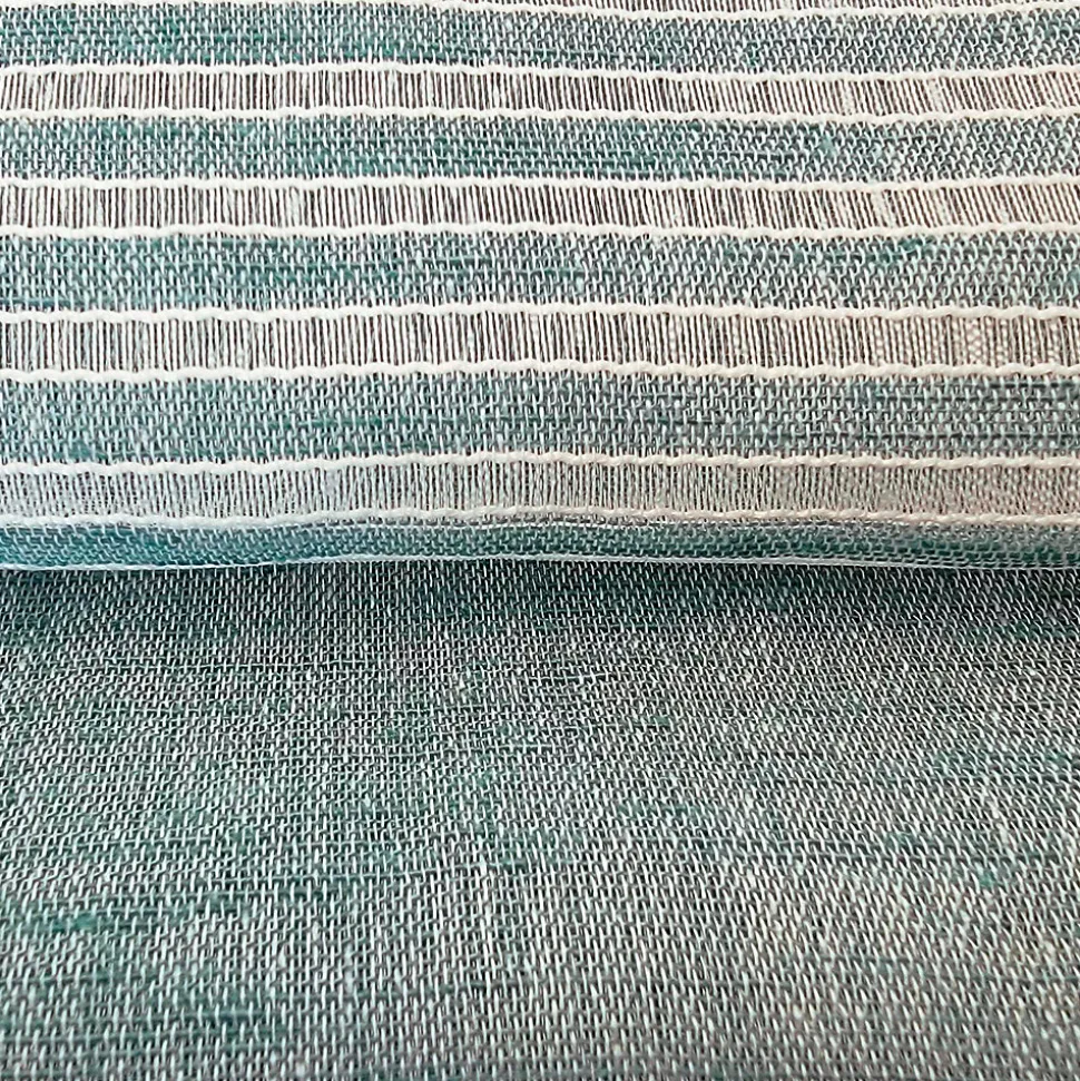 Paire de Voilages Étamine Rayée Céladon 60x160cm - Décoration Élégante et Pratique