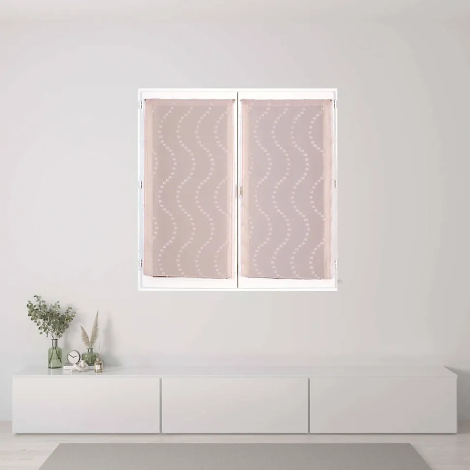 Paire de Voilages Vieux-Rose avec Petits Nœuds - Finition Passe-Tringle 60x90cm