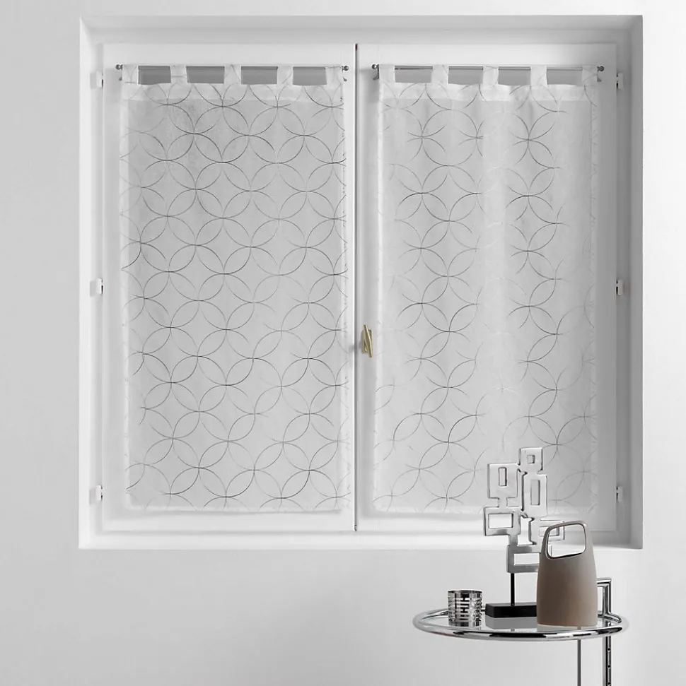 Paire droite passants 2 x 60 x 160 cm voile sablé brodé Olympia Gris