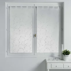 Paire droite passants 2 x 60 x 120 cm voile sable brode petite fleur Blanc/Blanc