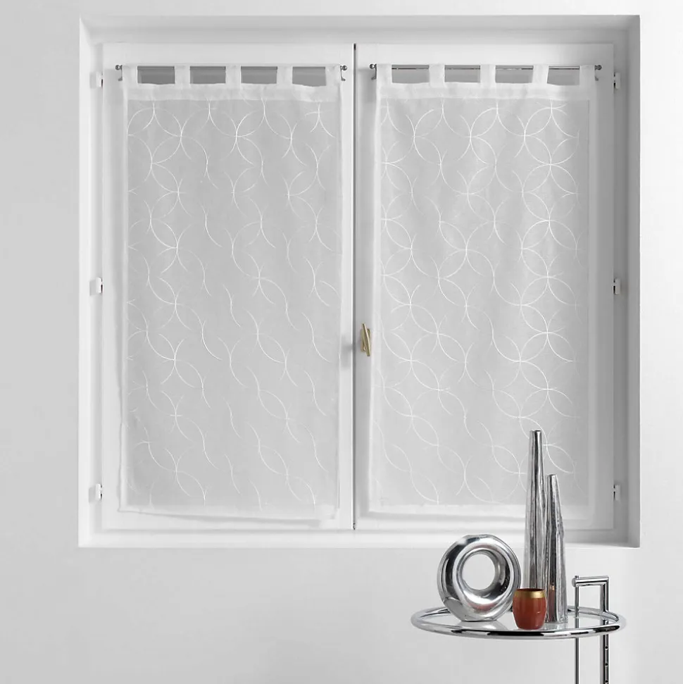 Paire droite passants 2 x 60 x 120 cm voile sablé brodé Olympia Blanc