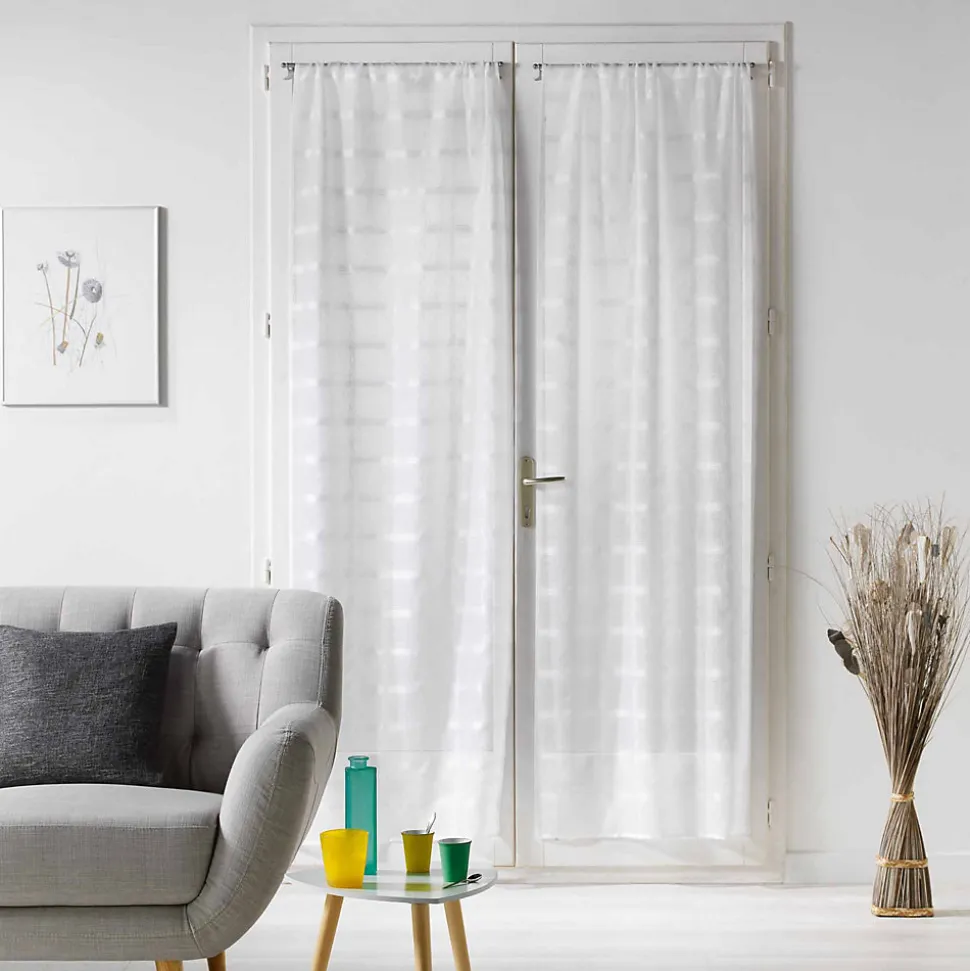 Paire droite passe tringle 2 x 70 x 200 cm voile sable candide Blanc