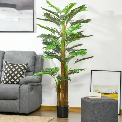 Palmier artificiel H.1,85 m arbre artificiel tronc branches lichen feuilles grand réalisme pot inclus