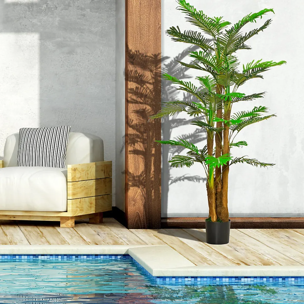 Palmier artificiel H.1,85 m arbre artificiel tronc branches lichen feuilles grand réalisme pot inclus