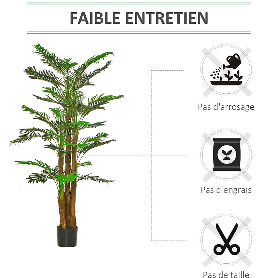 Palmier artificiel H.1,85 m arbre artificiel tronc branches lichen feuilles grand réalisme pot inclus