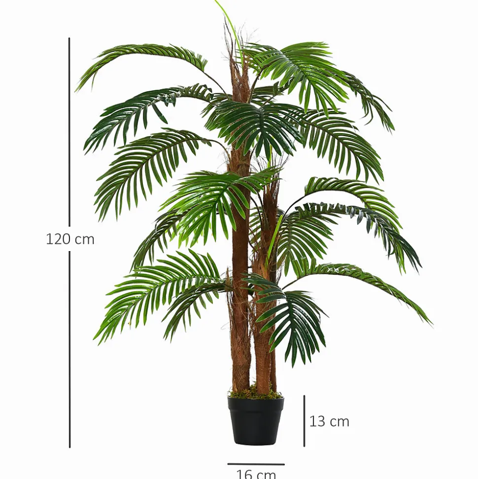 Palmier artificiel hauteur 1,2 m arbre artificiel tronc branches lichen feuilles grand réalisme pot inclus