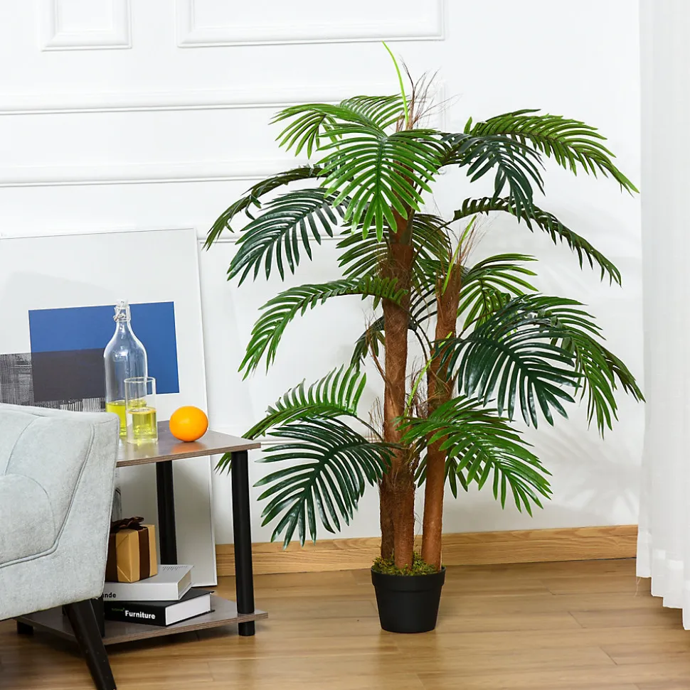 Palmier artificiel hauteur 1,2 m arbre artificiel tronc branches lichen feuilles grand réalisme pot inclus