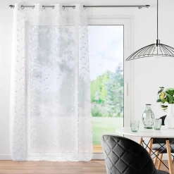 Panneau a oeillets 140 x 240 cm voile sable brode metallise edna Blanc