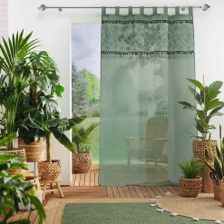 Panneau a passants 140 x 240 cm voile sable+top imprime+pompon milagreen Vert
