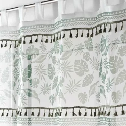 Panneau a passants 140 x 240 cm voile sable+top imprime+pompon milagreen Blanc