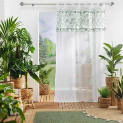 Panneau a passants 140 x 240 cm voile sable+top imprime+pompon milagreen Blanc