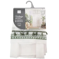 Panneau a passants 140 x 240 cm voile sable+top imprime+pompon milagreen Blanc