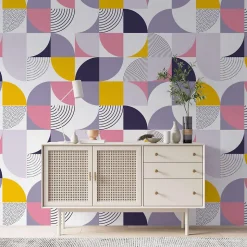Papier peint à motifs géométriques ambiance des années 70 - 85x260 cm (l x h)