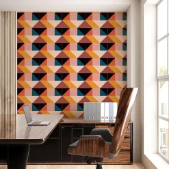 Papier peint à motifs géométriques Tido des années 70 - 510x260 cm (l x h)