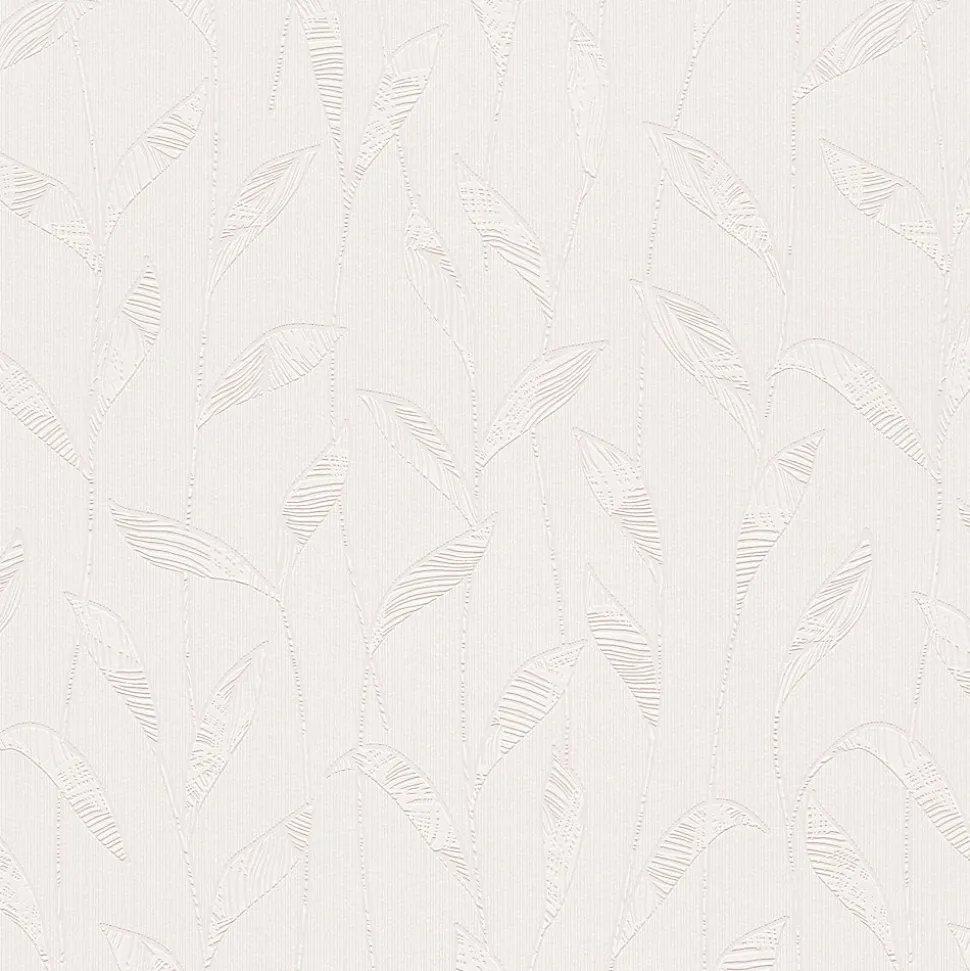 Papier peint à peindre vinyle intissé texturé feuillage blanc L. 2500 x l. 106 cm GoodHome Beeston