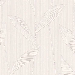 Papier peint à peindre vinyle intissé texturé feuillage blanc L. 2500 x l. 106 cm GoodHome Beeston