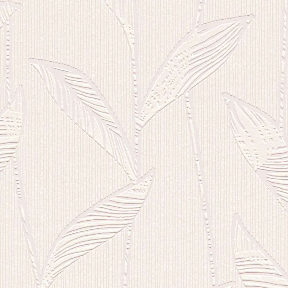 Papier peint à peindre vinyle intissé texturé feuillage blanc L. 2500 x l. 106 cm GoodHome Beeston