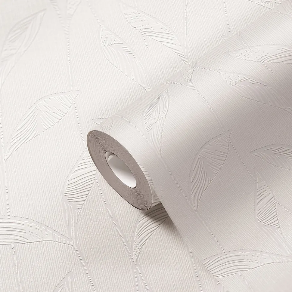 Papier peint à peindre vinyle intissé texturé feuillage blanc L. 2500 x l. 106 cm GoodHome Beeston