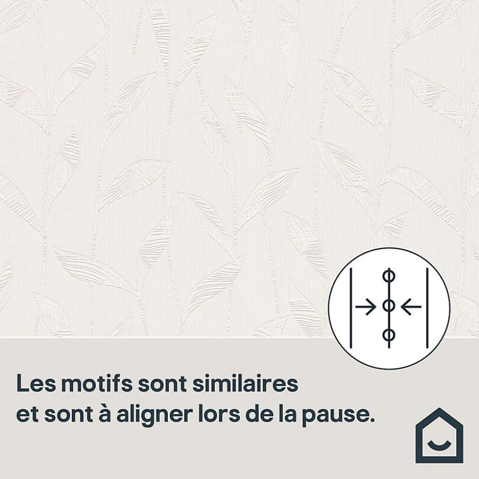 Papier peint à peindre vinyle intissé texturé feuillage blanc L. 2500 x l. 106 cm GoodHome Beeston