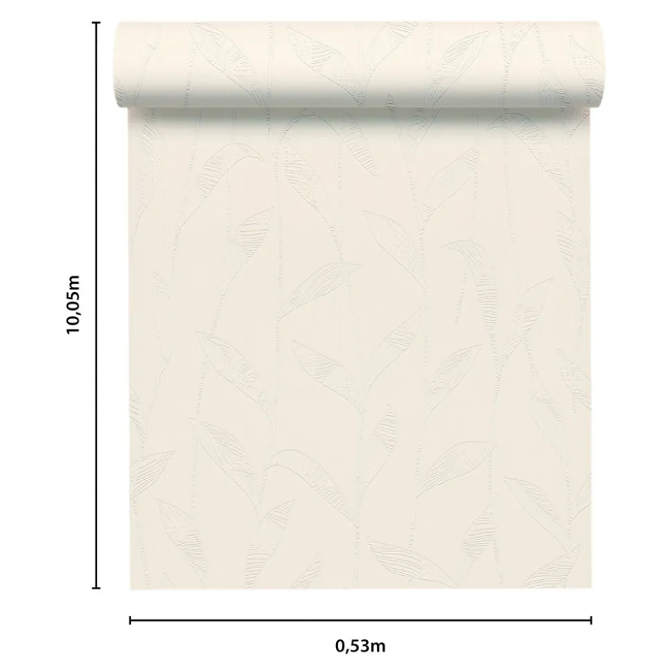 Papier peint à peindre vinyle intissé texturé feuillage blanc L. 2500 x l. 106 cm GoodHome Beeston