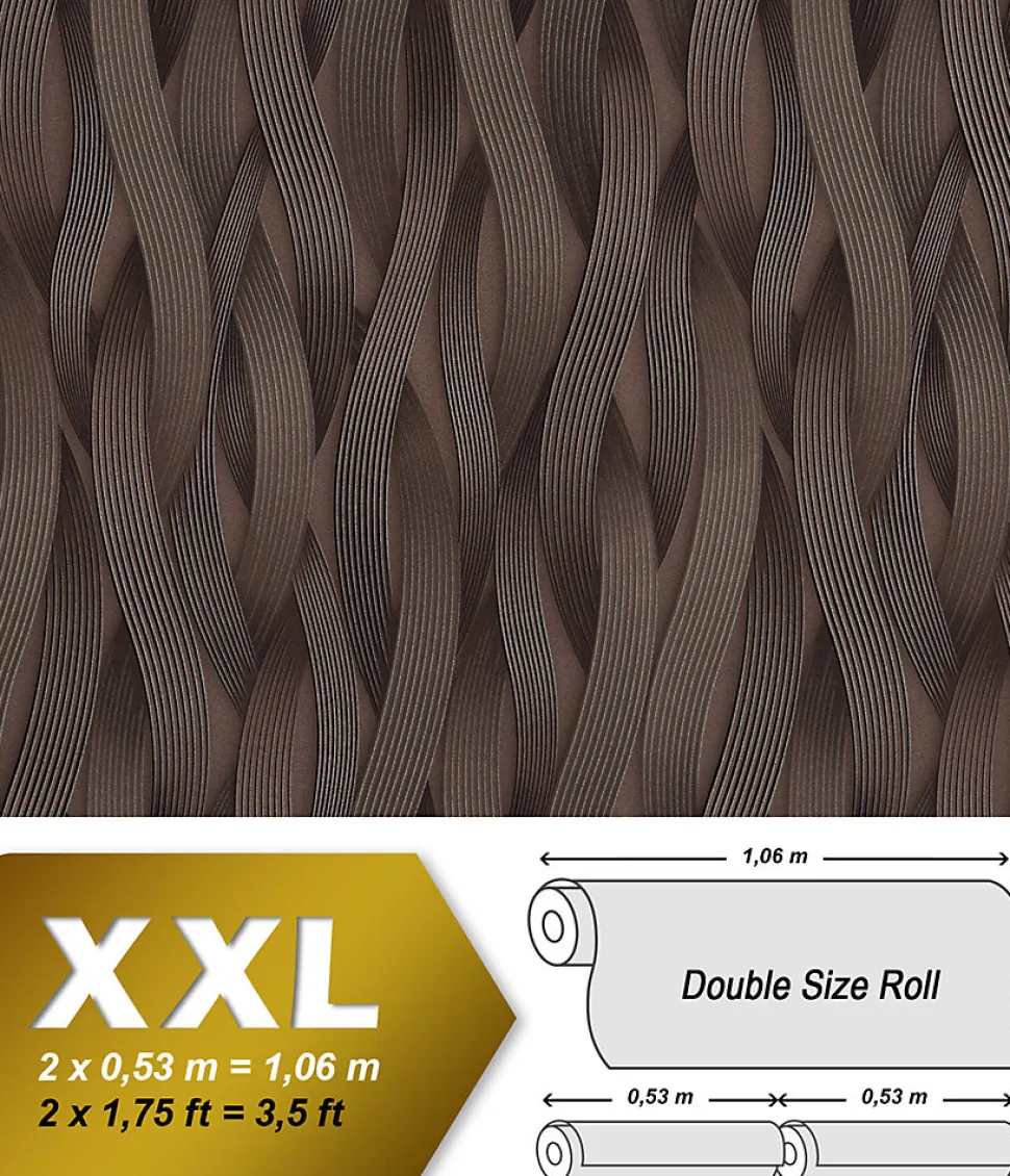 Papier peint à rayures EDEM 81130BR26 Papier peint intissé texturé ton-sur-ton et des accents métalliques brun bronze argent