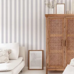 Papier peint adhésif a rayure gris et blanc en vinyle lavable et amovible - 1 rouleau 50x300 cm - Decochic