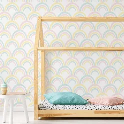 Papier peint adhésif arc en ciel rose, menthe et jaune en vinyle lavable et amovible - 1 rouleau 50x300 cm - Decochic