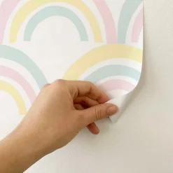 Papier peint adhésif arc en ciel rose, menthe et jaune en vinyle lavable et amovible - 1 rouleau 50x300 cm - Decochic