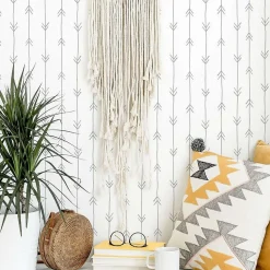 Papier peint adhésif boheme flèches gris et blanc en vinyle lavable et amovible - 1 rouleau 50x300 cm - Decochic