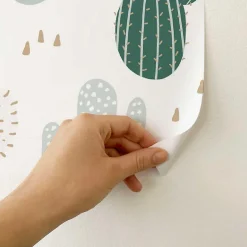 Papier peint adhésif cactus vert et beige en vinyle lavable et amovible - 1 rouleau 50x300 cm - Decochic